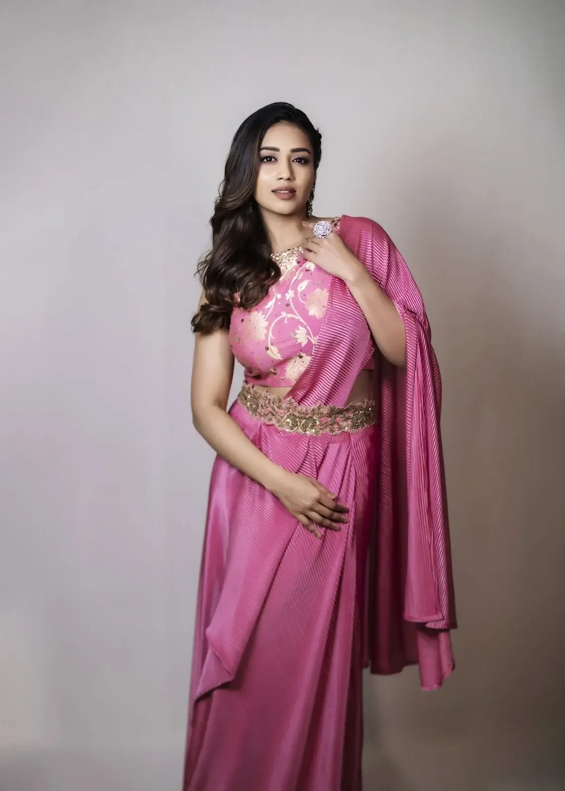 Beautiful Indian Girl Nivetha Pethuraj in Traditional Pink Saree